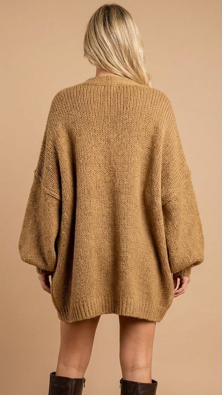Cárdigan de Punto Oversize con Manga Abullonada