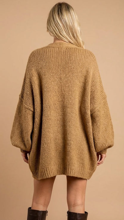 Cárdigan de Punto Oversize con Manga Abullonada