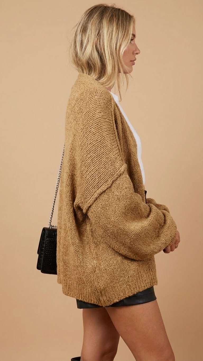 Cárdigan de Punto Oversize con Manga Abullonada