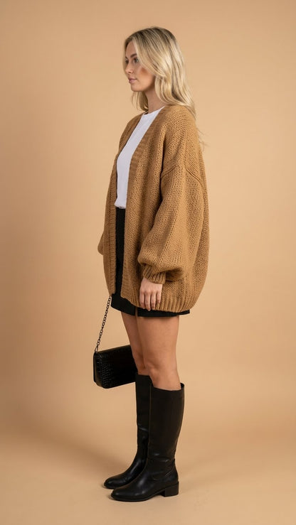 Cárdigan de Punto Oversize con Manga Abullonada